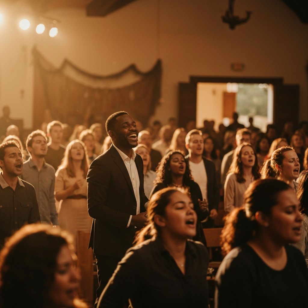 Worship gathering with people united in song